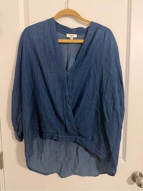 Hayden-Los Angeles Blue Lightweight V-Neck Wrap Drapey Blouse-L